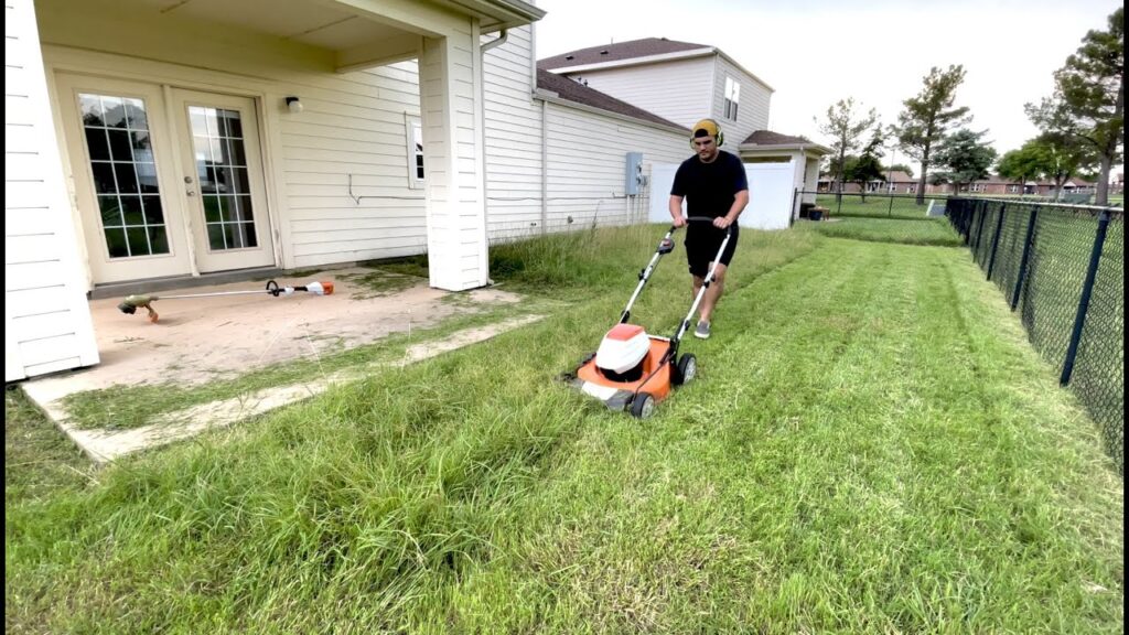 MOWING EXTREMELY OVERGROWN LAWN with BATTERY-POWERED equipment (Real-Time Audio)