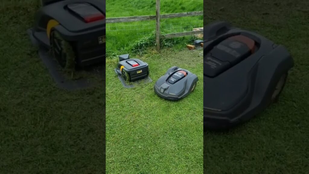 HUSQVARNA VS STIGA ROBOT LAWN MOWER CRASH #shorts #funny #lawncare #landscaping #lawnmower #dashcam